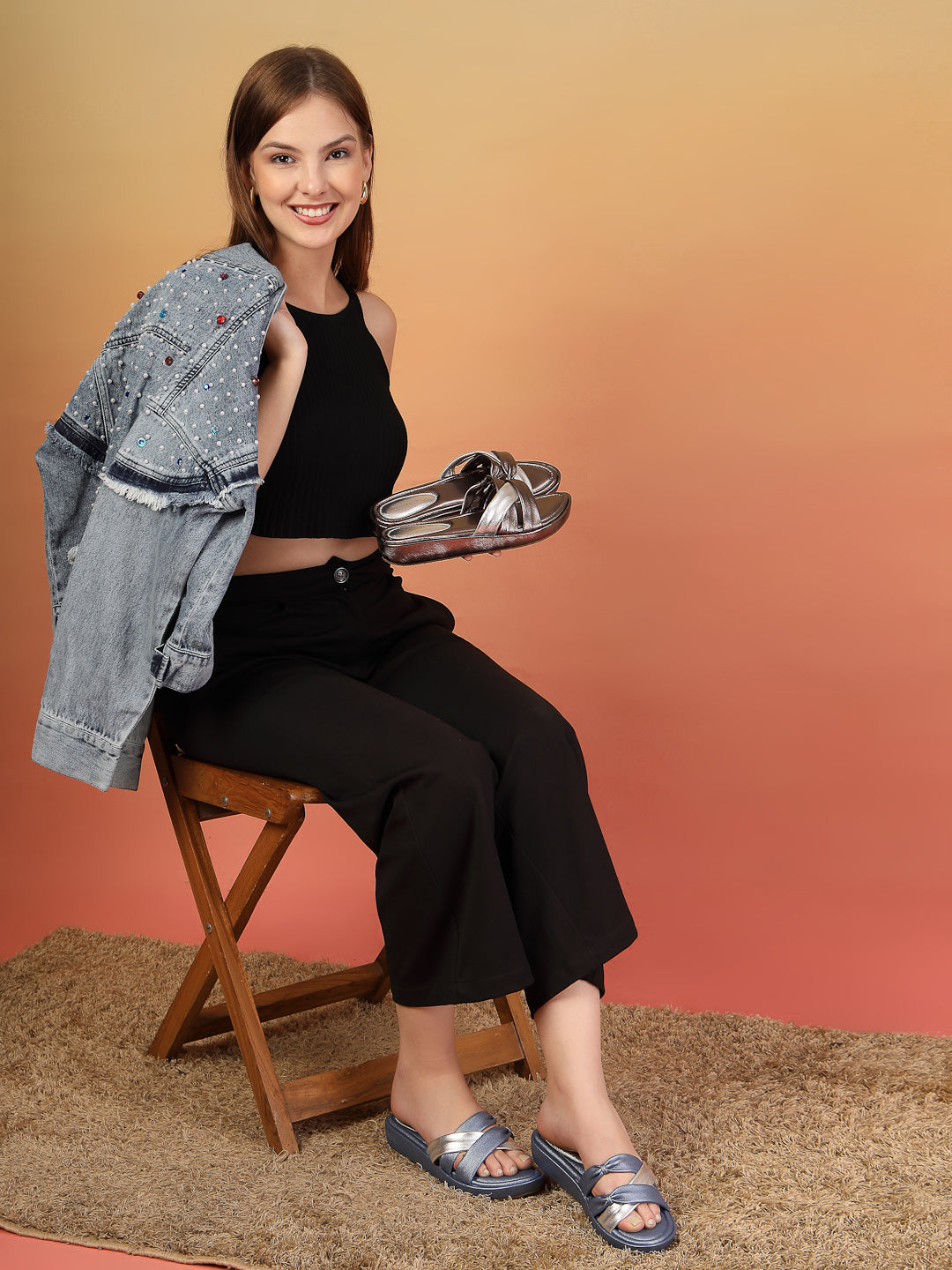 Lunexa - GunMetallic Grey & Silver Cross (Strap Platform Heel)