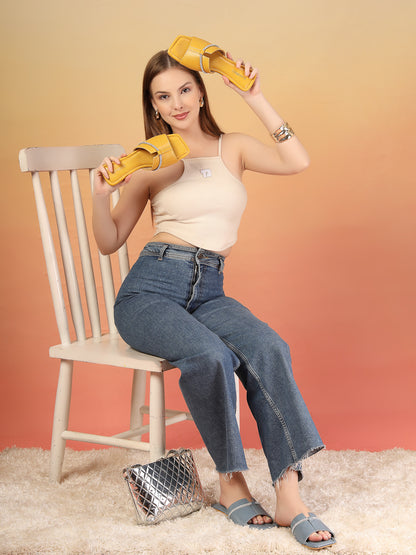 Marigold - Women’s Yellow Lizard-Texture Crystal (Accent Flats)