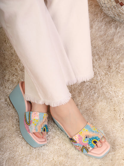 Florenca - Multicolor Embroidered Wedge Heels (Festive Bloom)