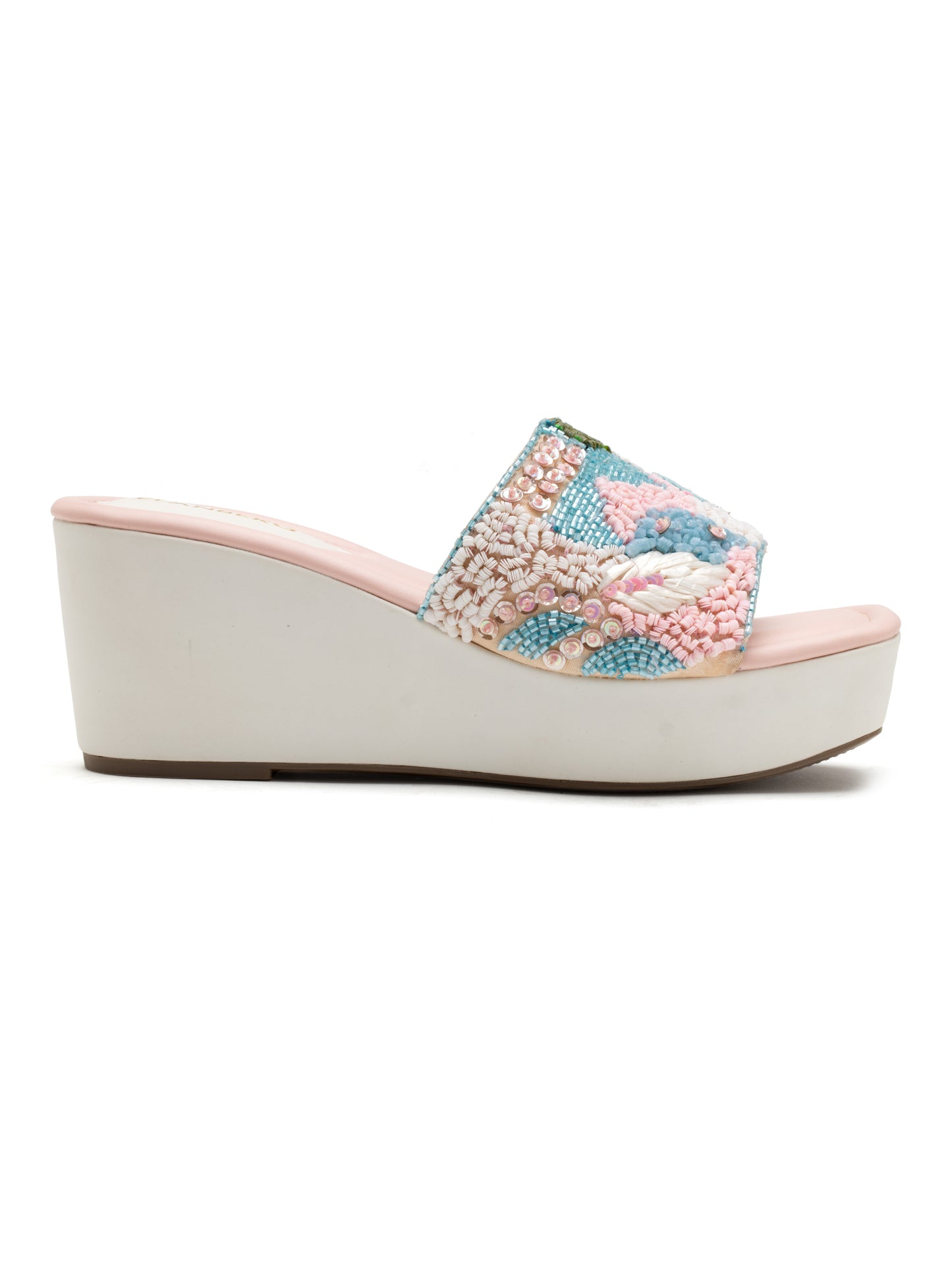 Lumira - Pastel Embroidered Wedge Heels (White & Pink)