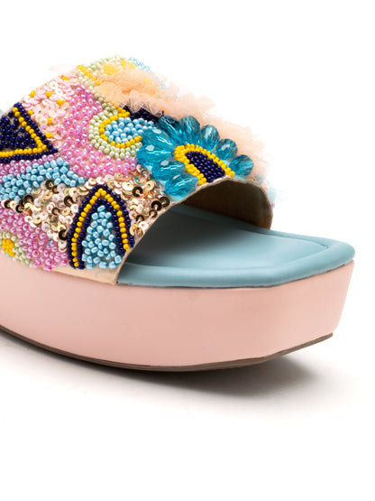 Vivenza - Multicolor Embroidered Wedge Heels (Vivid Bloom)