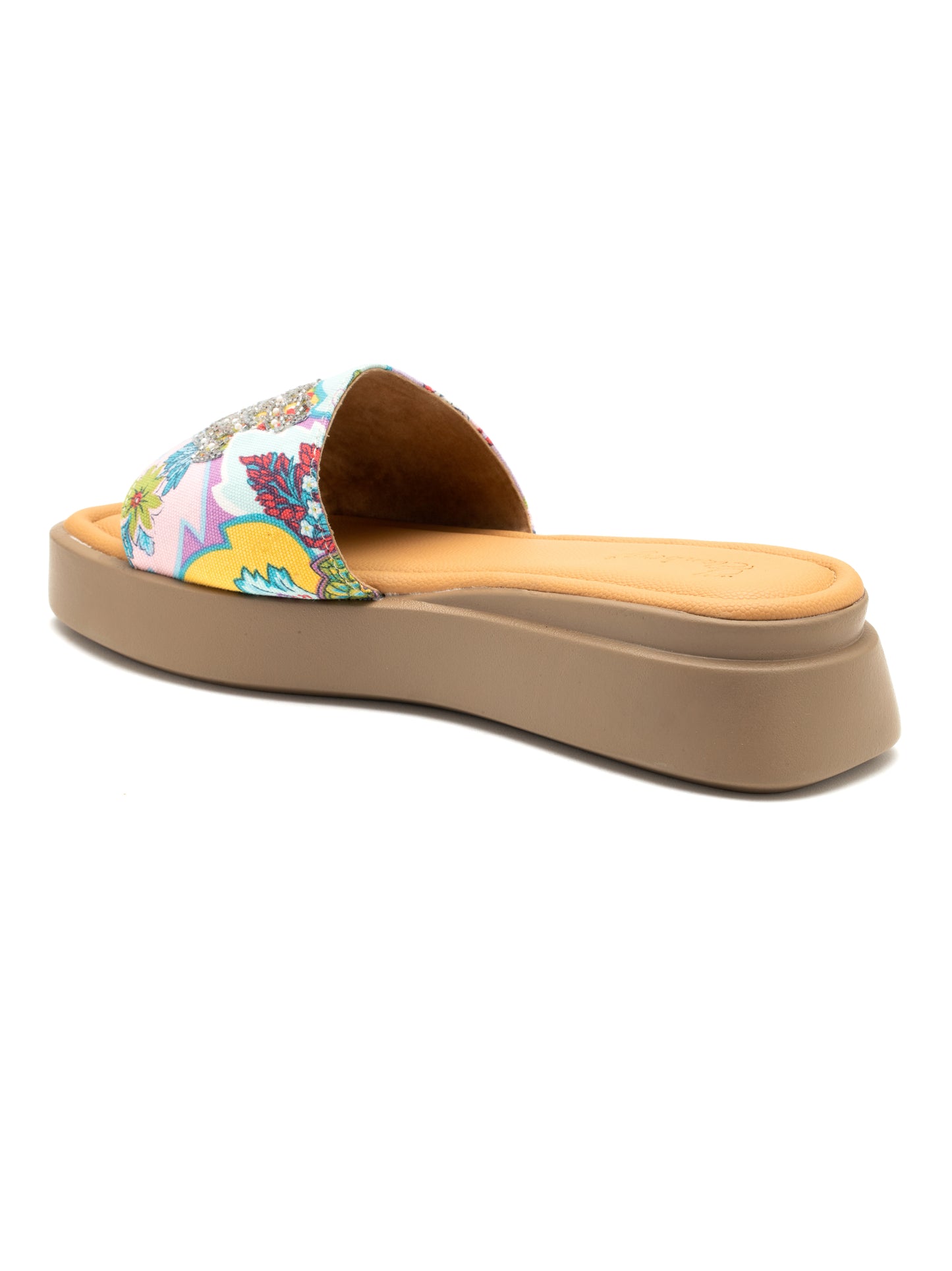 Floriva - Embroidered Floral Platform Slides ( Multicolor )