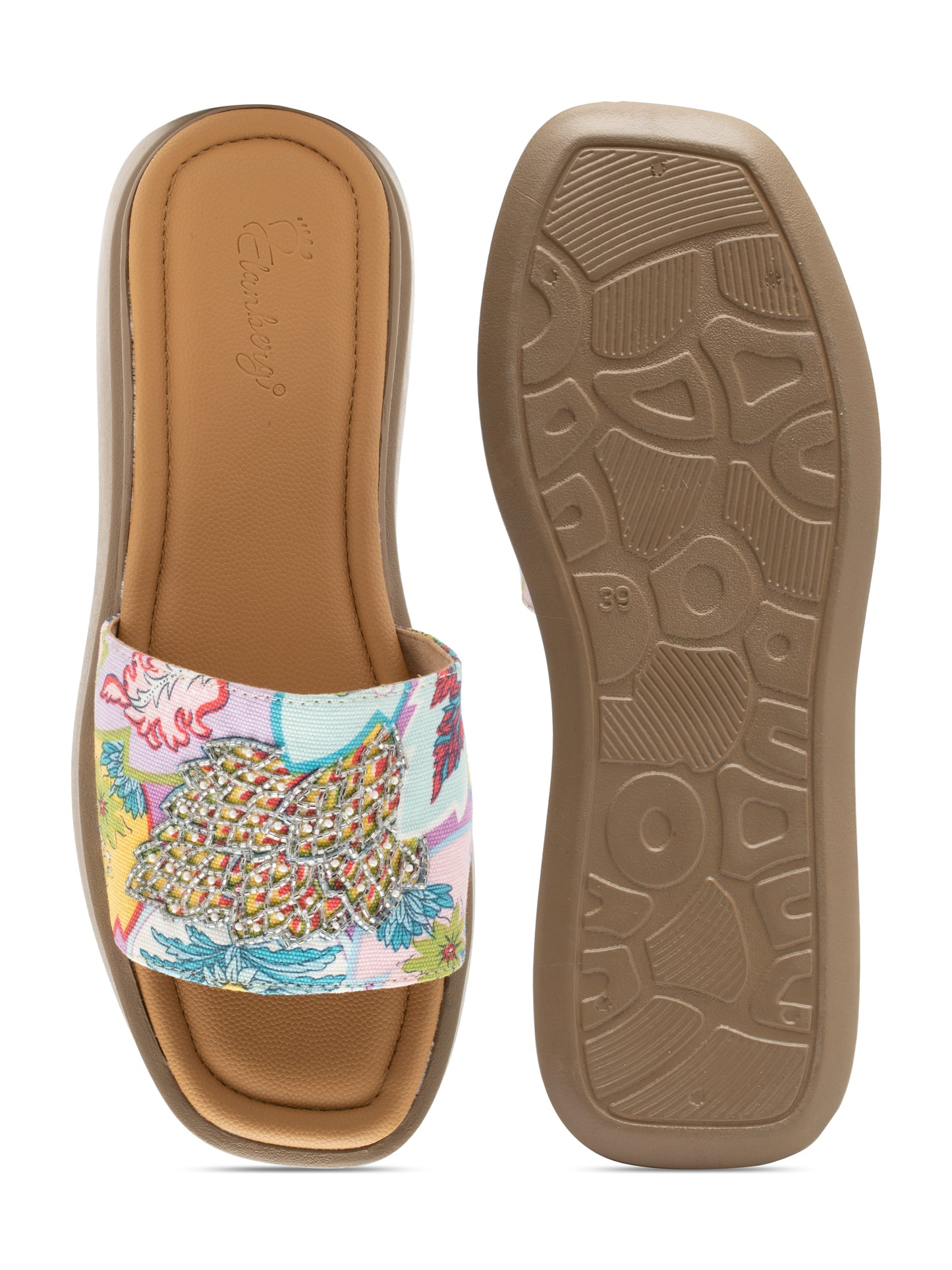 Floriva - Embroidered Floral Platform Slides ( Multicolor )