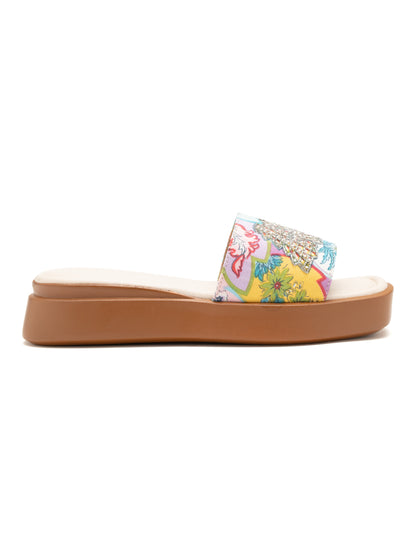 Floranza - Embroidered Floral Platform Slides (Multicolor)
