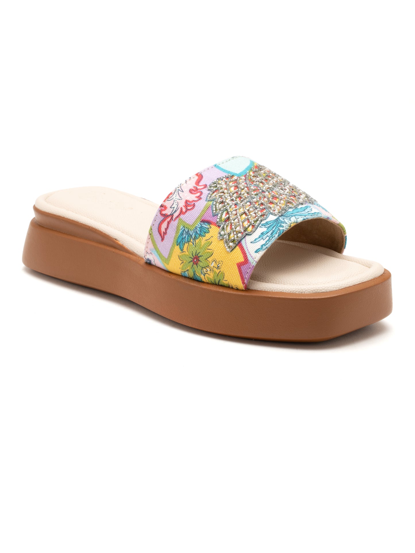 Floranza - Embroidered Floral Platform Slides (Multicolor)