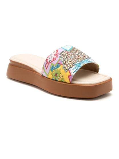 Floranza - Embroidered Floral Platform Slides (Multicolor)
