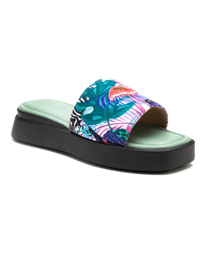 Flamora - Tropical Print Platform Slides (Flamingo Edition)