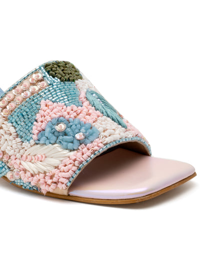 Pastelia - Embroidered Stiletto Heels (Pastel Beads & Metallic Base)