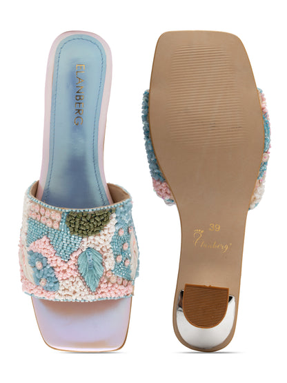 Pastelia - Embroidered Stiletto Heels (Pastel Beads & Metallic Base)