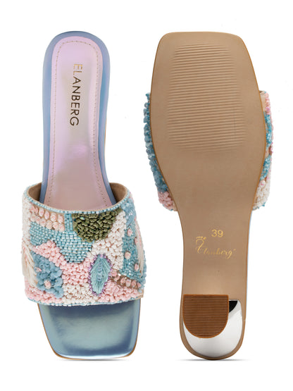 Serenique - Embroidered Stiletto Heels (Pastel Beads & Metallic Basey)