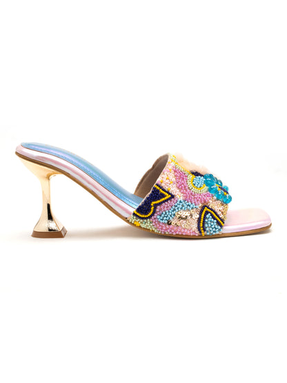Zyra - Multicolor Embroidered Stiletto Heels (Rose Gold Heel Edition)