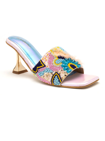 Zyra - Multicolor Embroidered Stiletto Heels (Rose Gold Heel Edition)