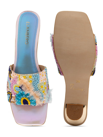 Zyra - Multicolor Embroidered Stiletto Heels (Rose Gold Heel Edition)