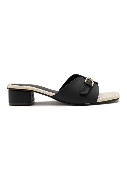 Obriva - Buckled Wrap Block Heels ( Black & Beige)