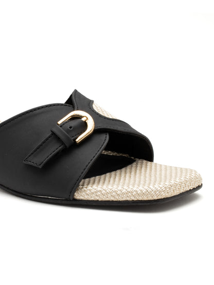 Obriva - Buckled Wrap Block Heels ( Black & Beige)