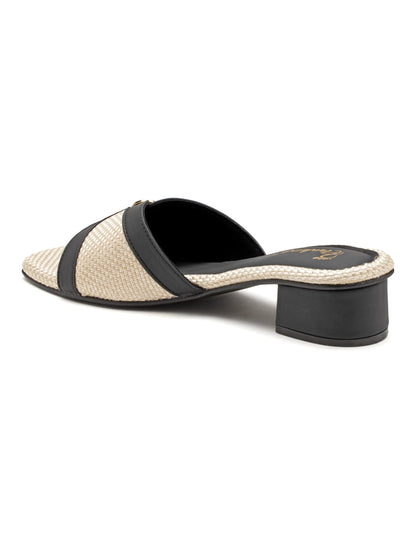 Obriva - Buckled Wrap Block Heels ( Black & Beige)