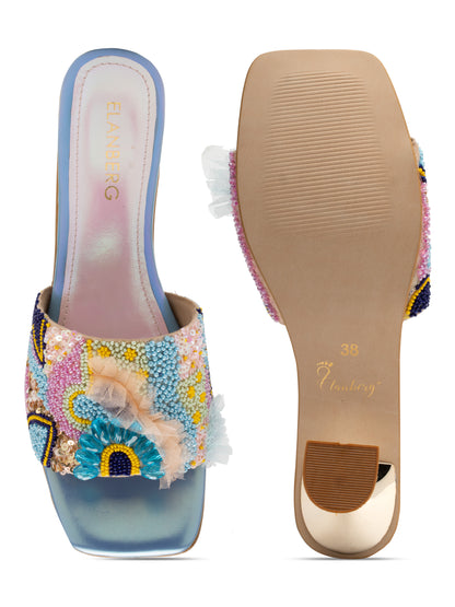 Veyra - Multicolor Embroidered Stiletto Heels (Rose Gold Heel Edition)