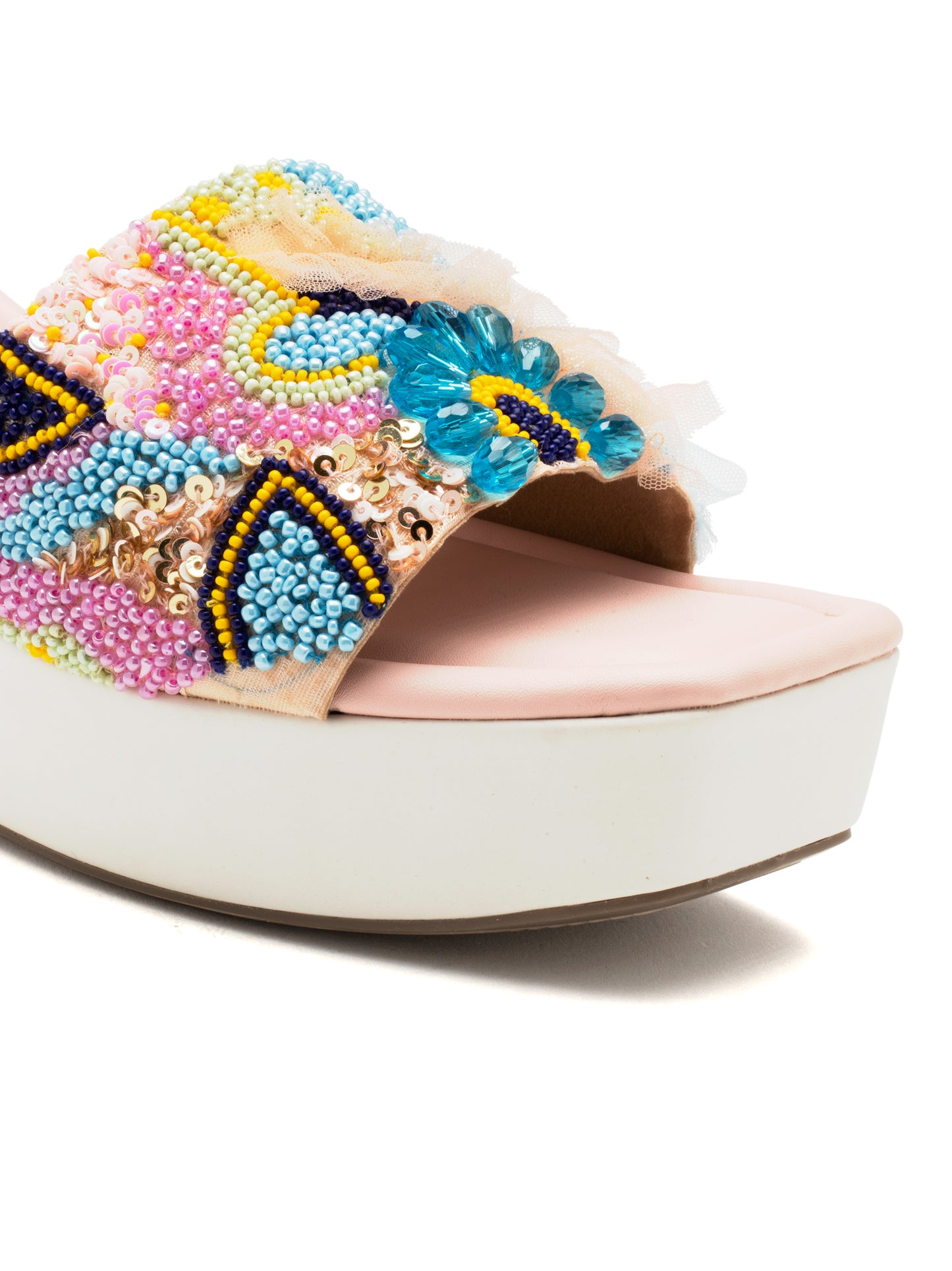 Auroria - Multicolor Embroidered Wedge Heels (Pastel Bloom)