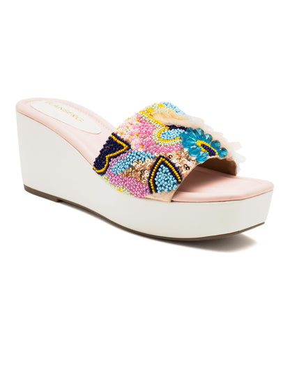 Auroria - Multicolor Embroidered Wedge Heels (Pastel Bloom)