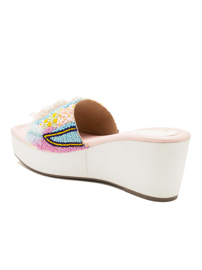 Auroria - Multicolor Embroidered Wedge Heels (Pastel Bloom)