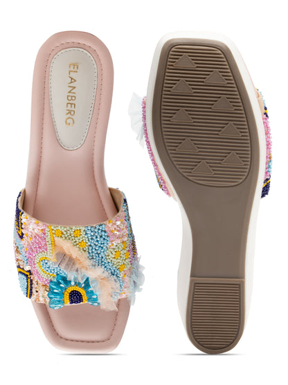 Auroria - Multicolor Embroidered Wedge Heels (Pastel Bloom)