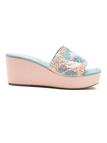 Celestia - Pastel Embroidered Wedge Heels (Pink & Powder Blue)