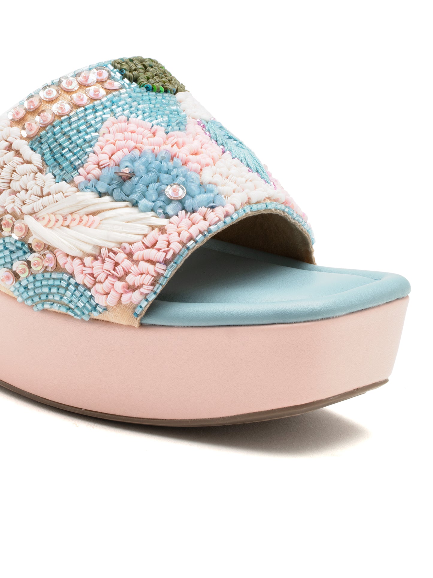 Celestia - Pastel Embroidered Wedge Heels (Pink & Powder Blue)