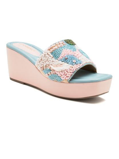 Celestia - Pastel Embroidered Wedge Heels (Pink & Powder Blue)