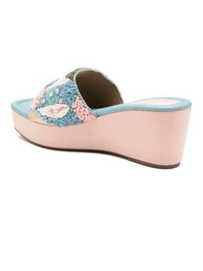 Celestia - Pastel Embroidered Wedge Heels (Pink & Powder Blue)