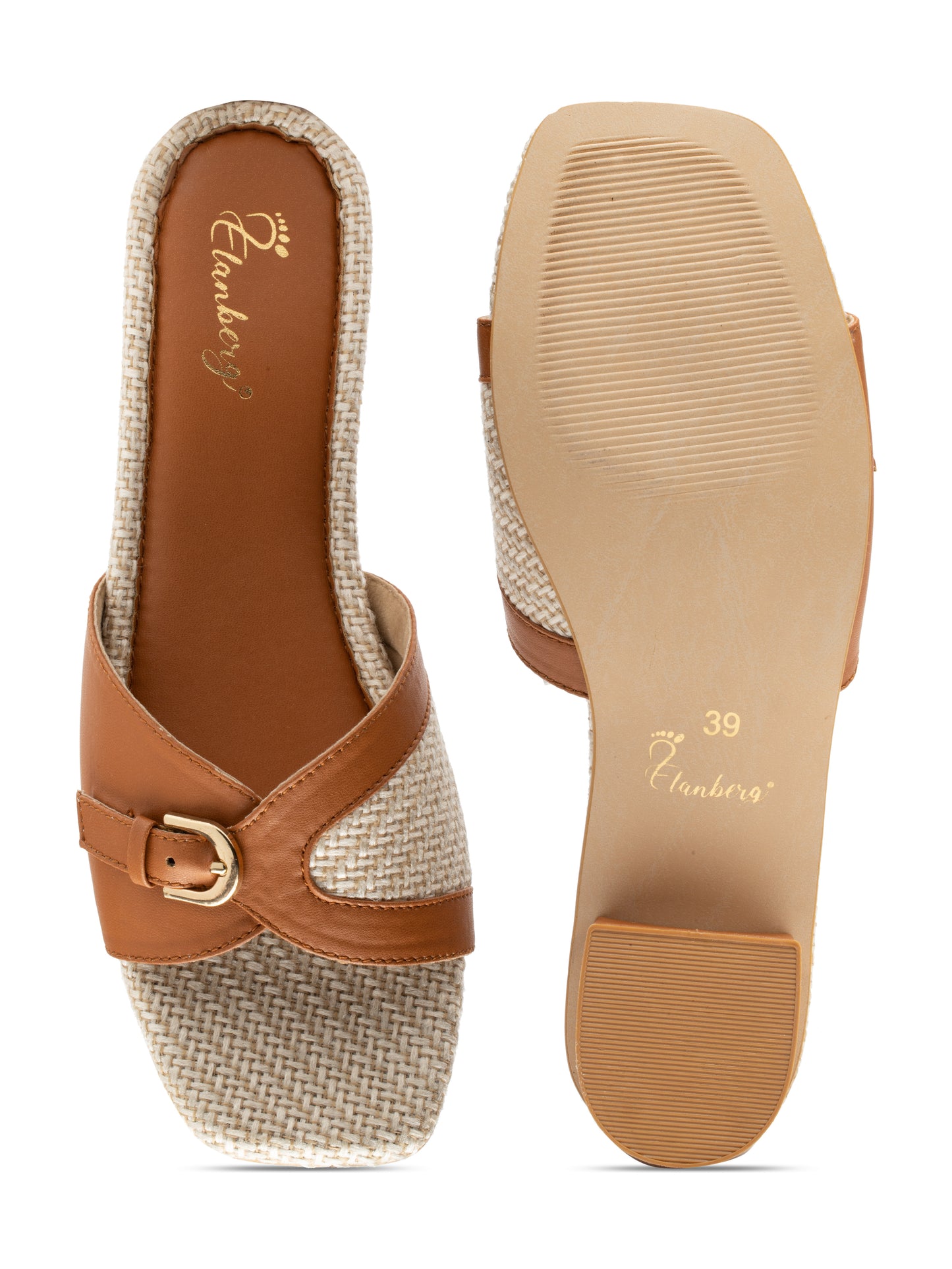 Stravine - Buckled Wrap Block Heels (Tan & Beige)