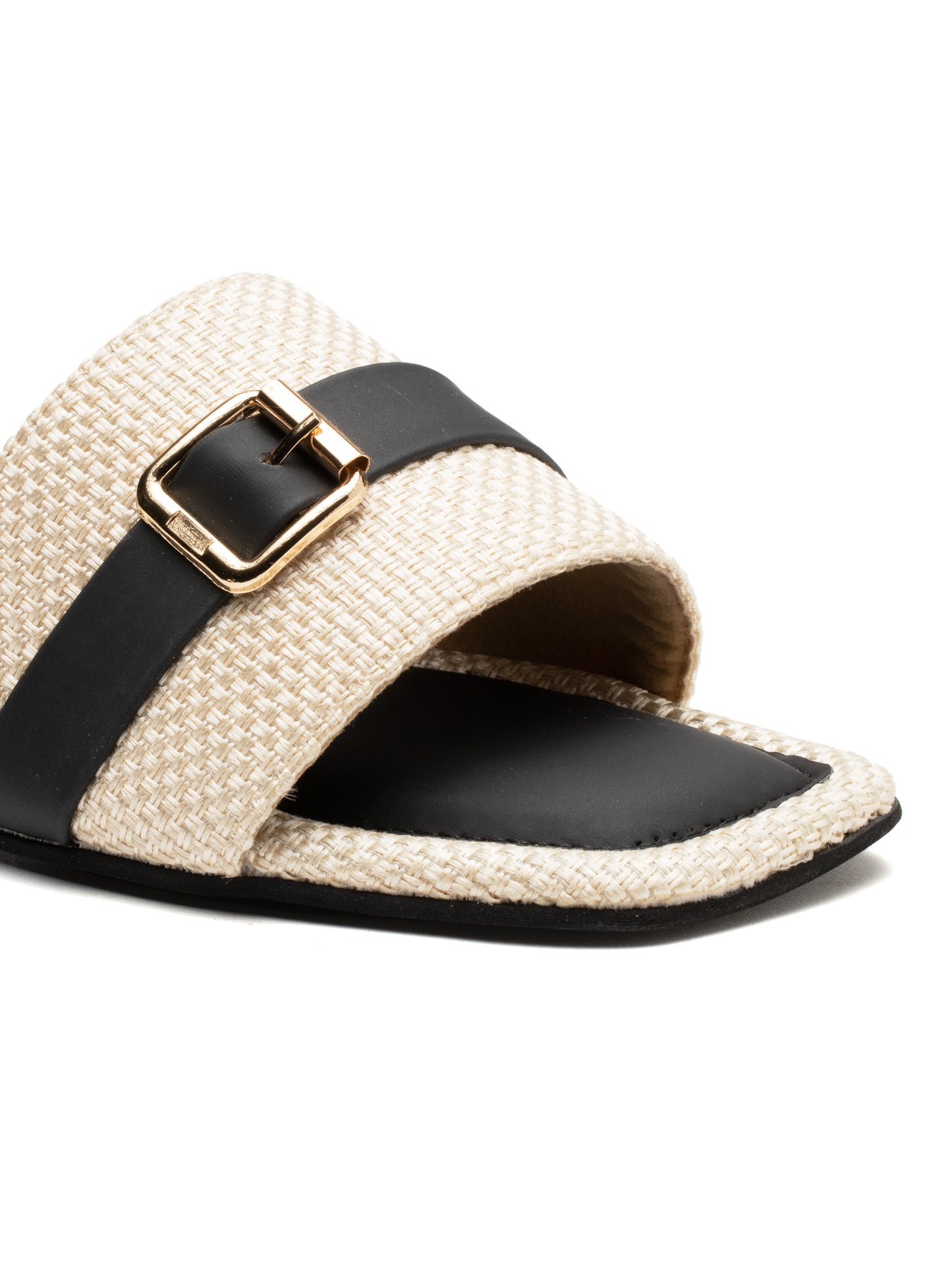 Cavora - Buckle Band Block Heels (Black & Beige)