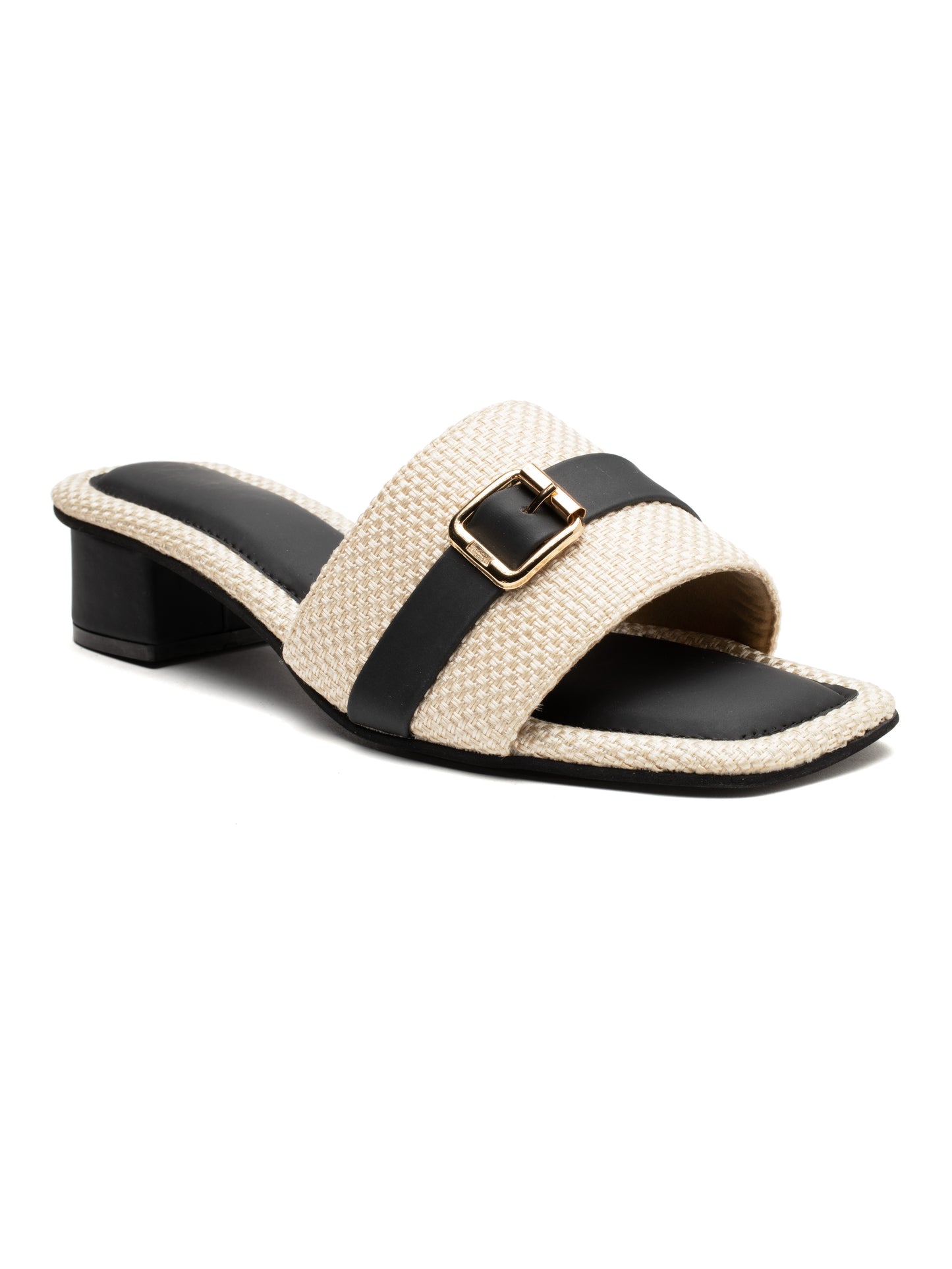 Cavora - Buckle Band Block Heels (Black & Beige)