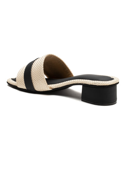 Cavora - Buckle Band Block Heels (Black & Beige)