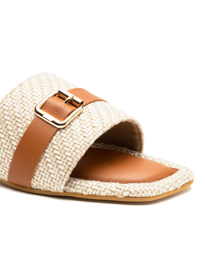 Briora - Buckle Band Block Heels (Tan & Beige)