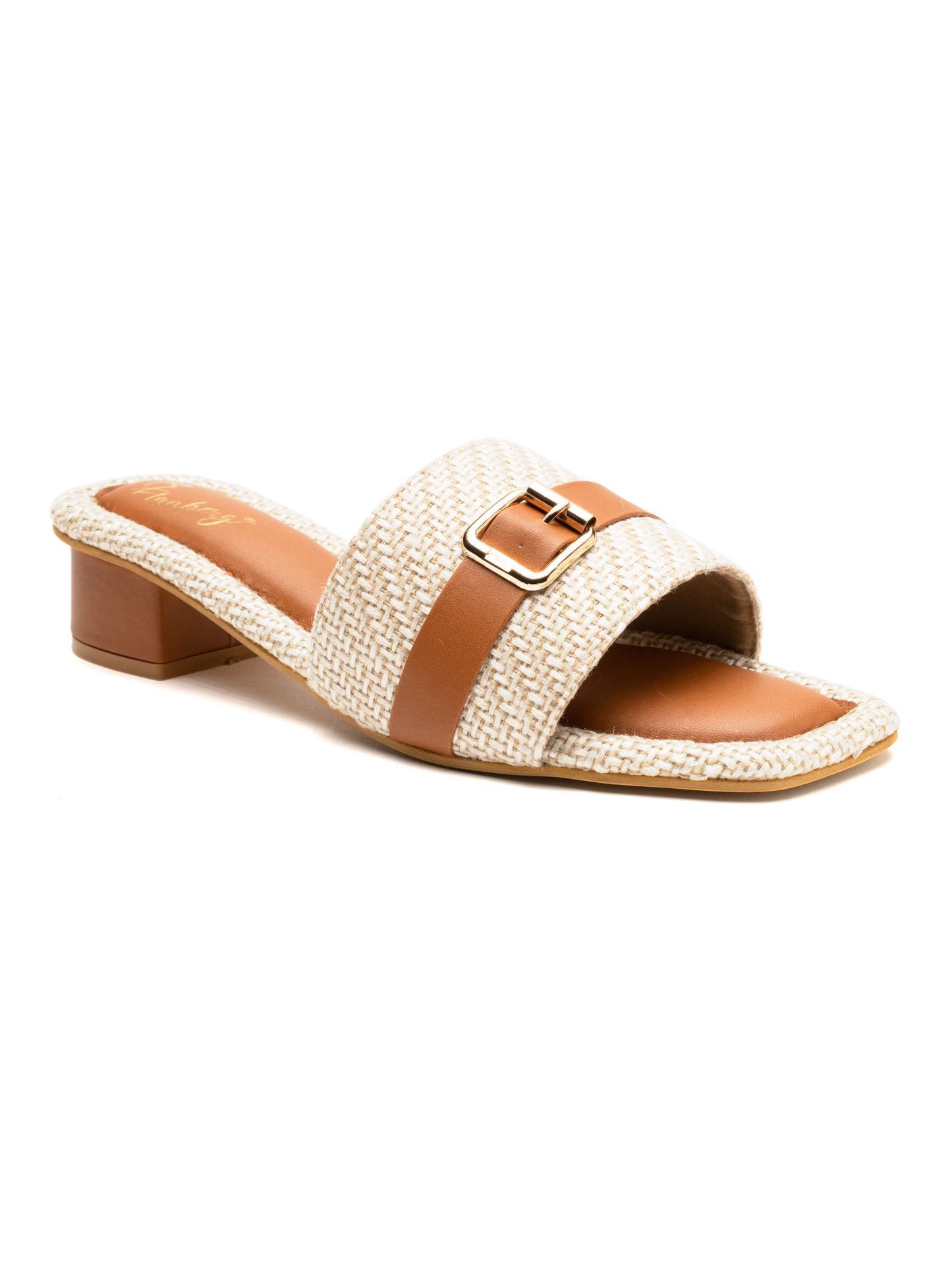 Briora - Buckle Band Block Heels (Tan & Beige)