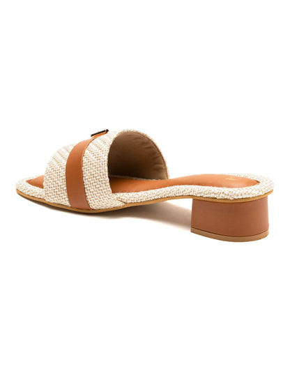 Briora - Buckle Band Block Heels (Tan & Beige)