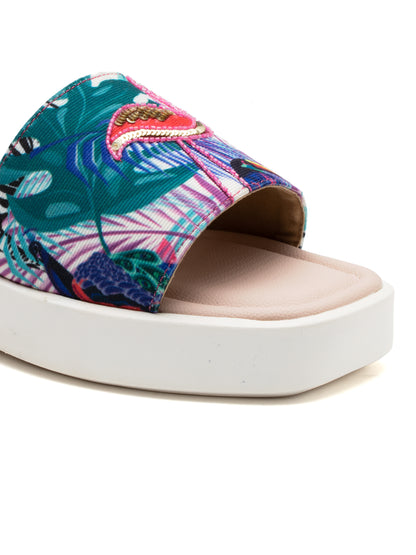 Tropiva - Tropical Print Platform Slides (Flamingo Edition)