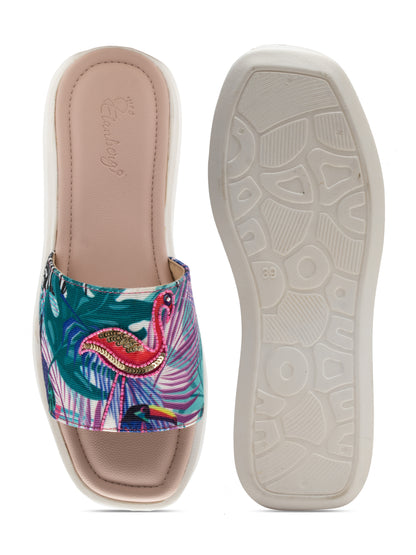 Tropiva - Tropical Print Platform Slides (Flamingo Edition)