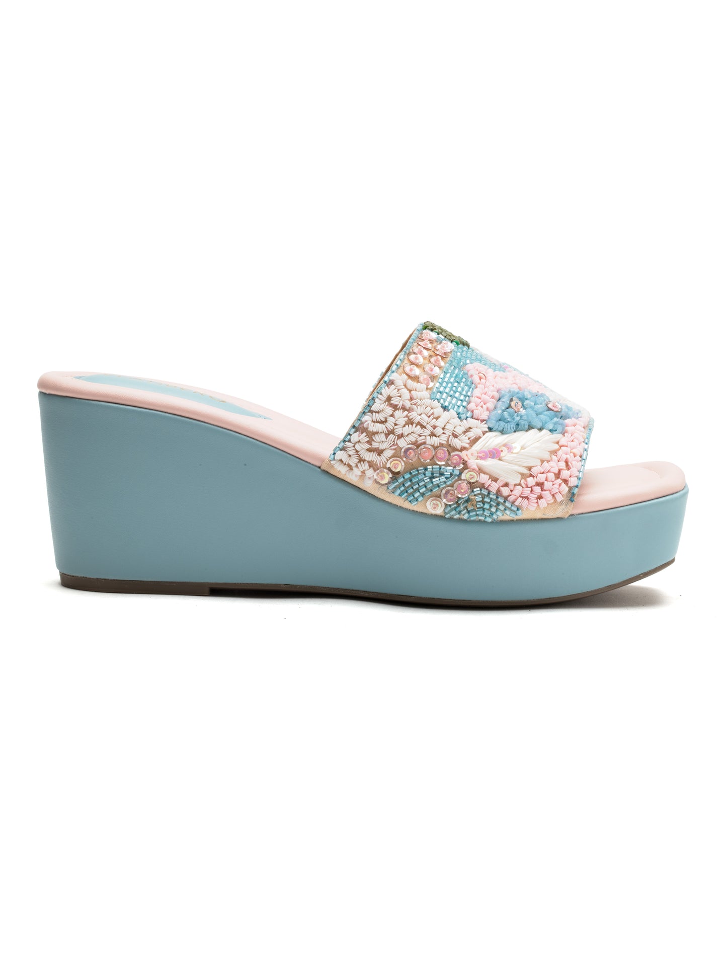 Aurelia - Pastel Embroidered Wedge Heels (Powder Blue & Pink)