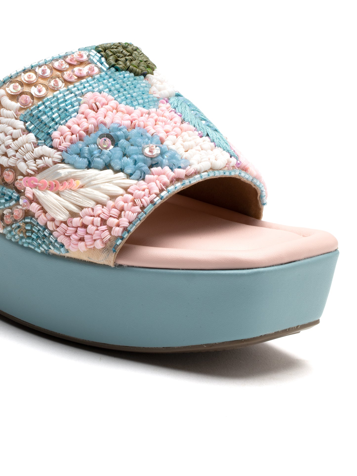 Aurelia - Pastel Embroidered Wedge Heels (Powder Blue & Pink)