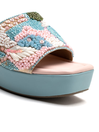 Aurelia - Pastel Embroidered Wedge Heels (Powder Blue & Pink)