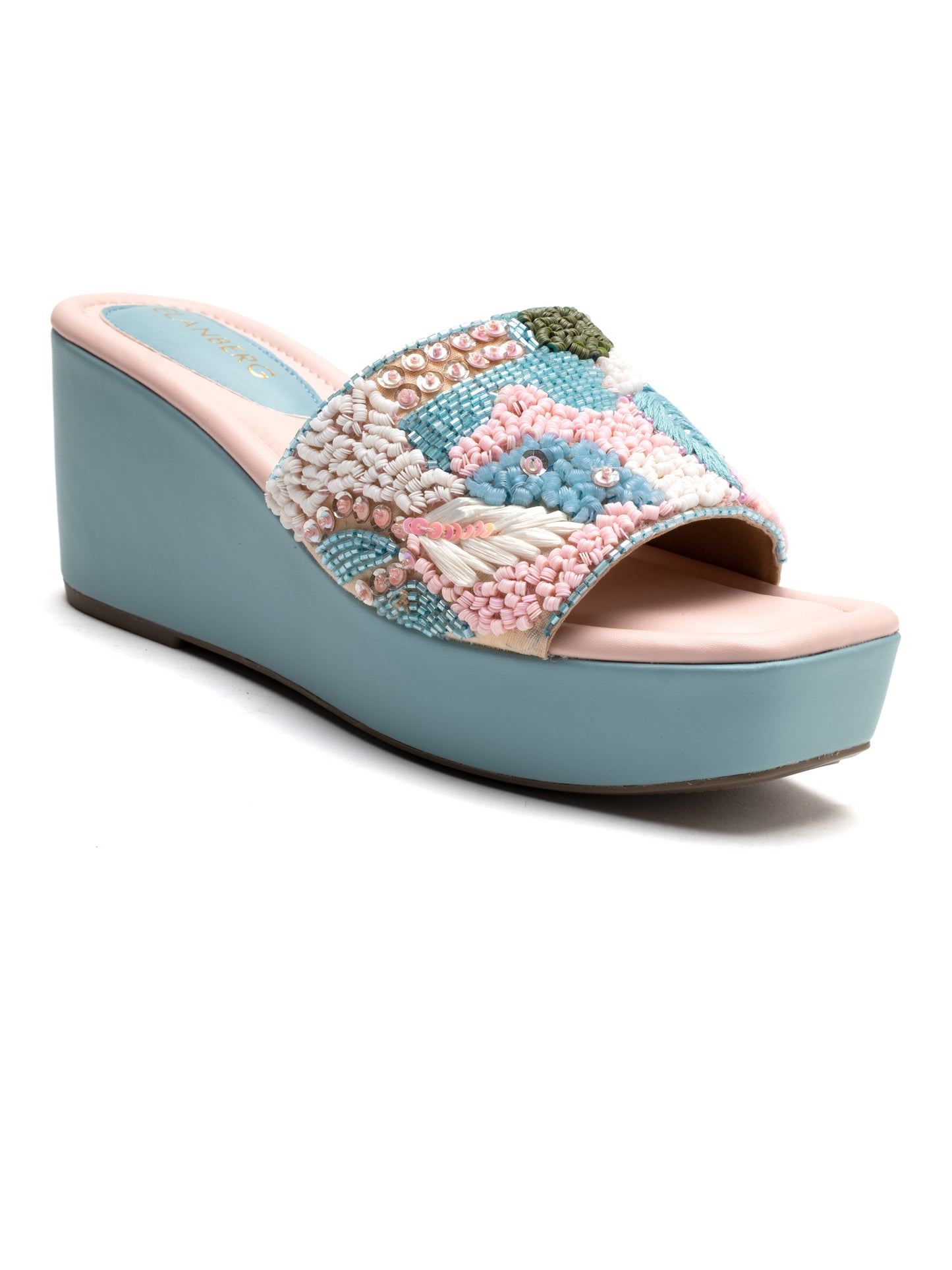 Aurelia - Pastel Embroidered Wedge Heels (Powder Blue & Pink)