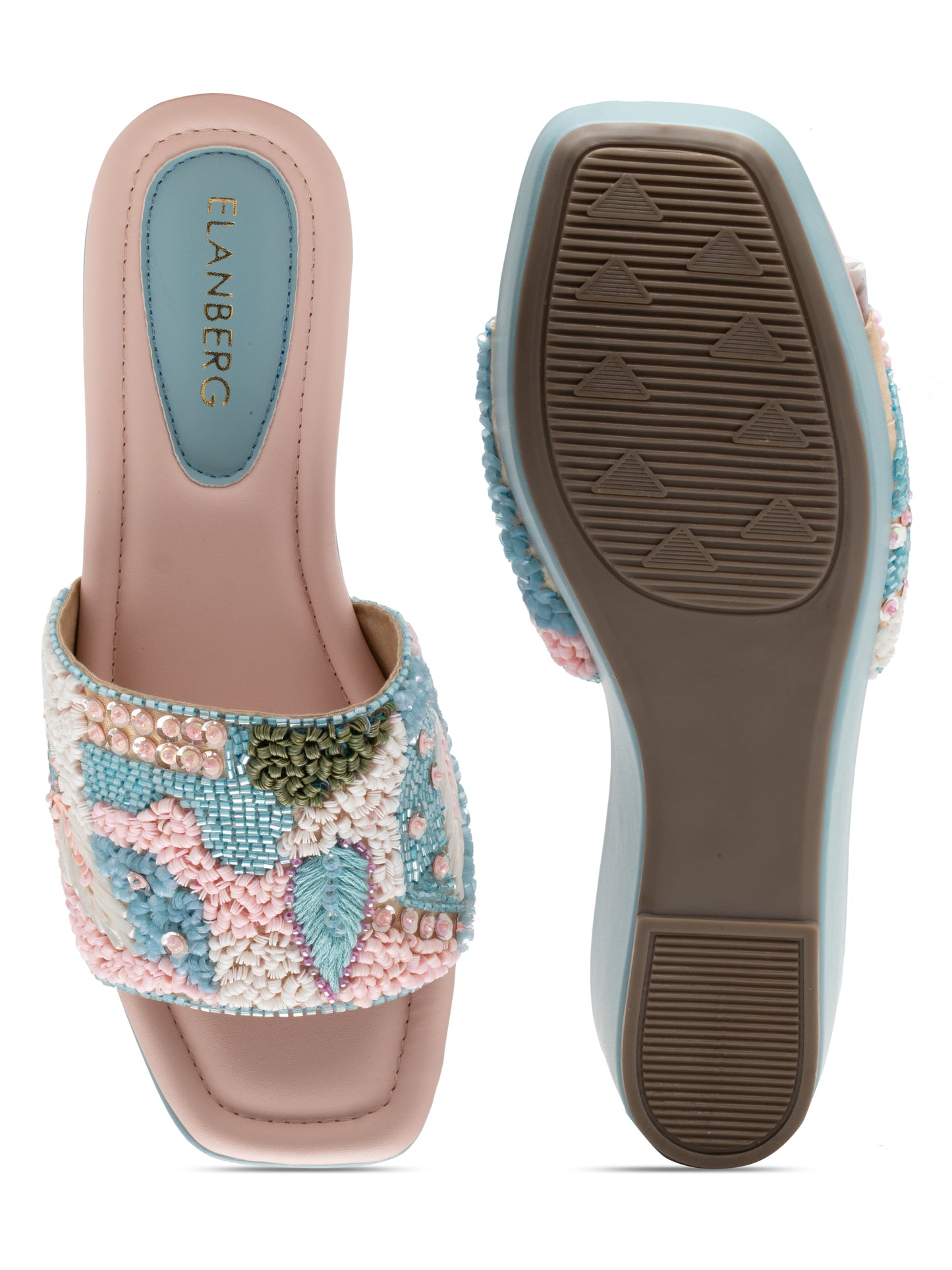 Aurelia - Pastel Embroidered Wedge Heels (Powder Blue & Pink)