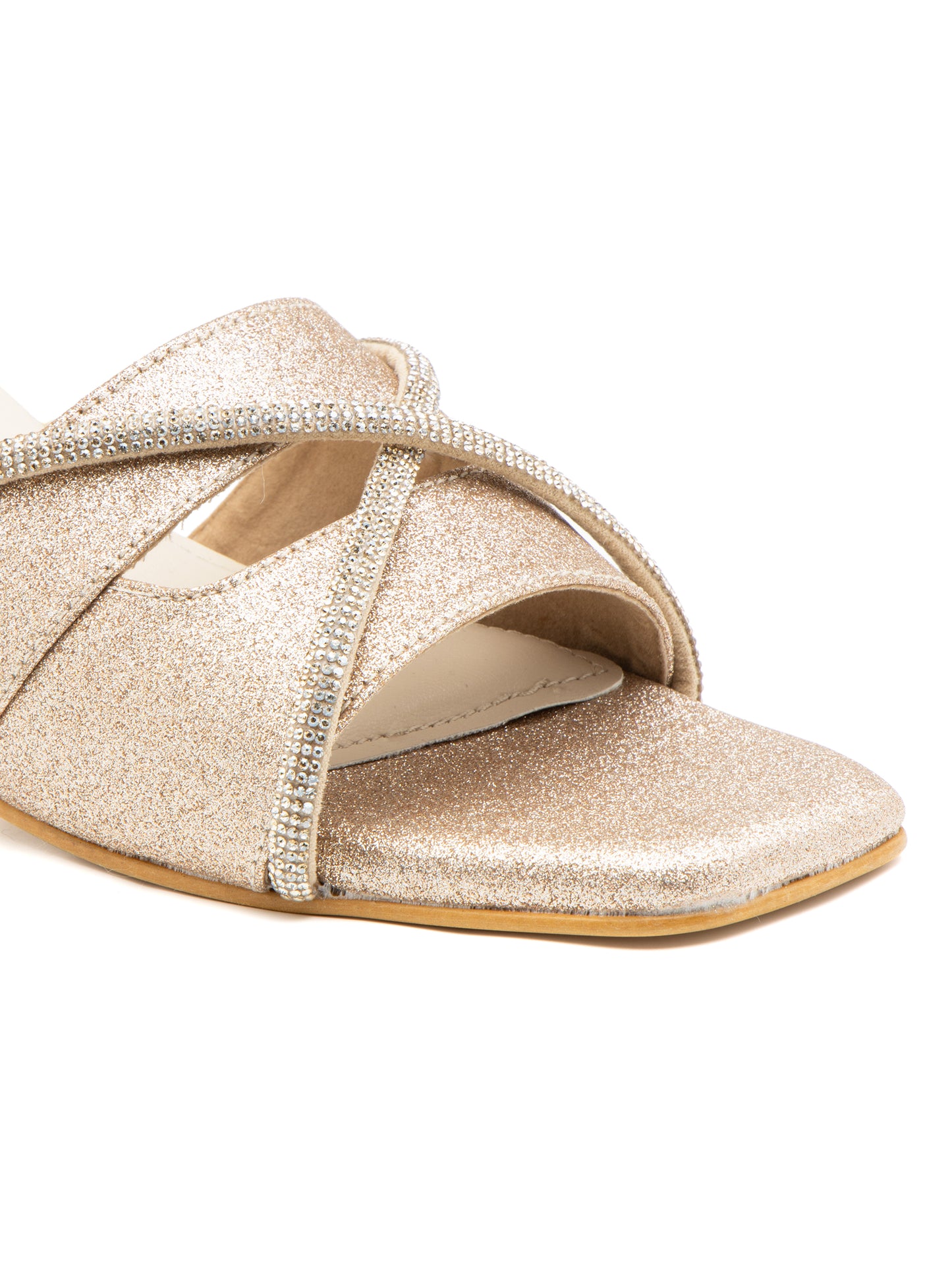 Auristel - Women’s Antique Gold Glitter Block Heels with golden Straps