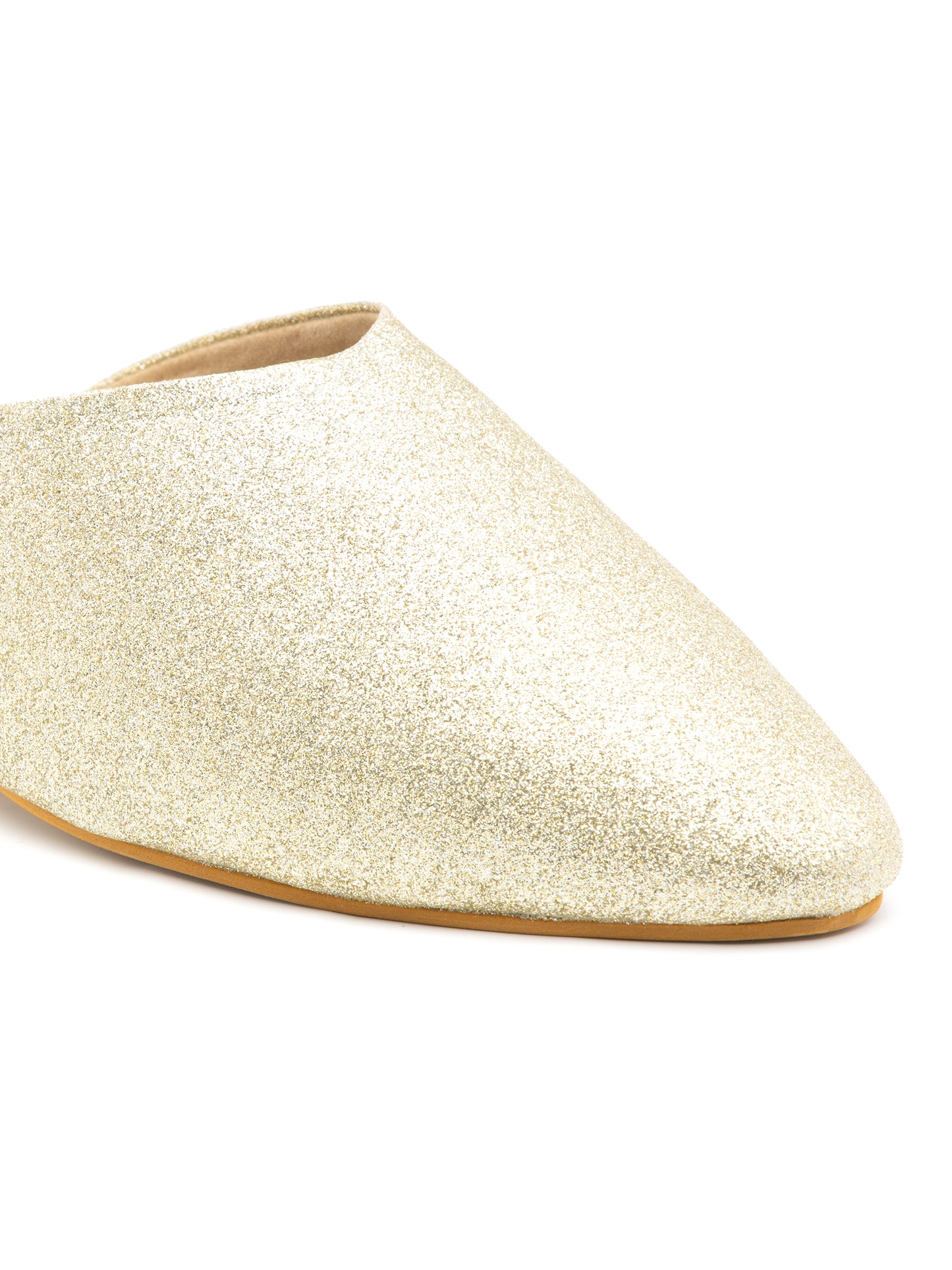 Lustara - Women’s Light Gold Shimmer Round Pointed (Toe Mules with Metallic Block Heel)