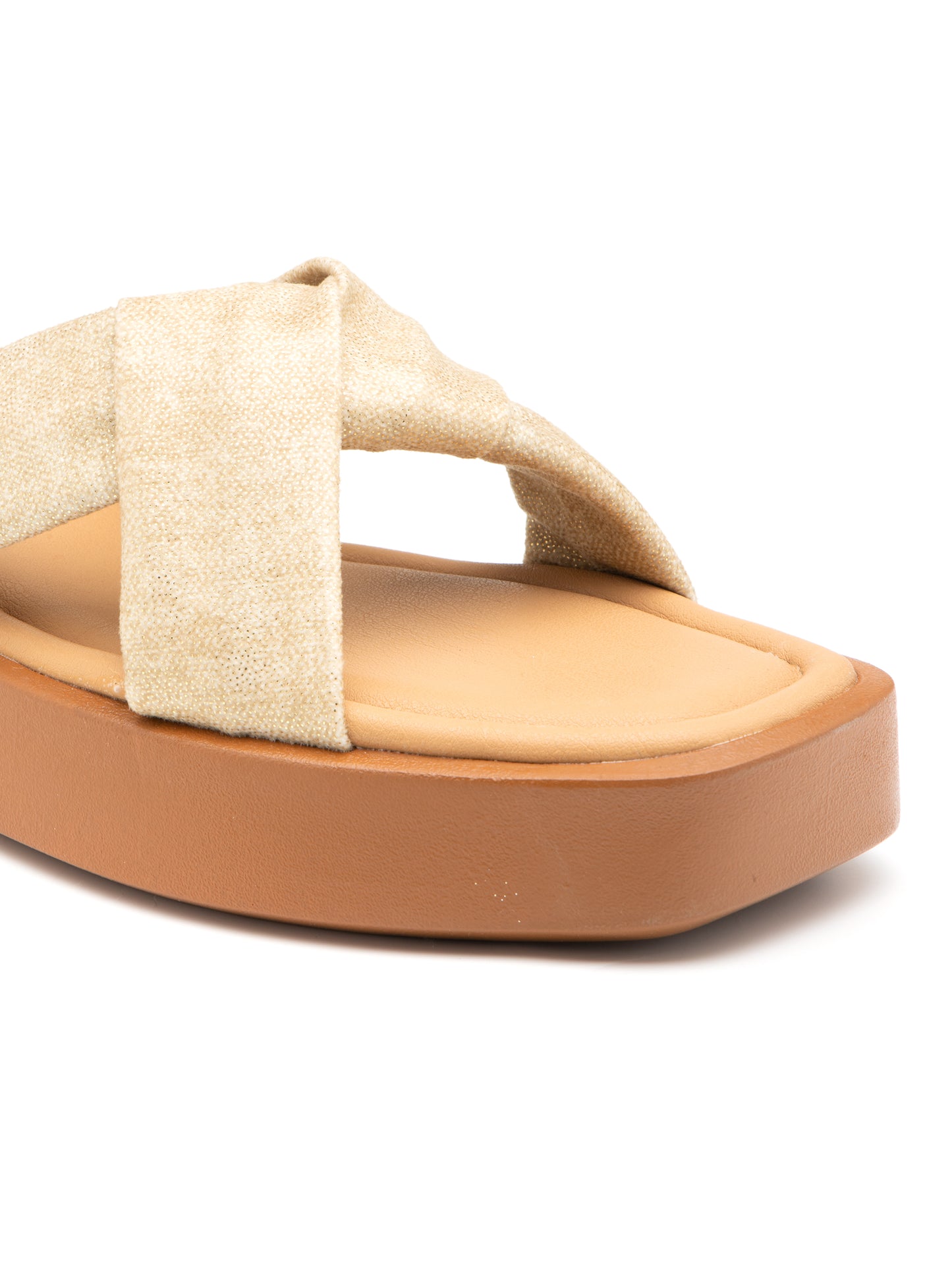 Solenne - Golden BeigeCrisscross Platform Slides (Tan Sole Edition)