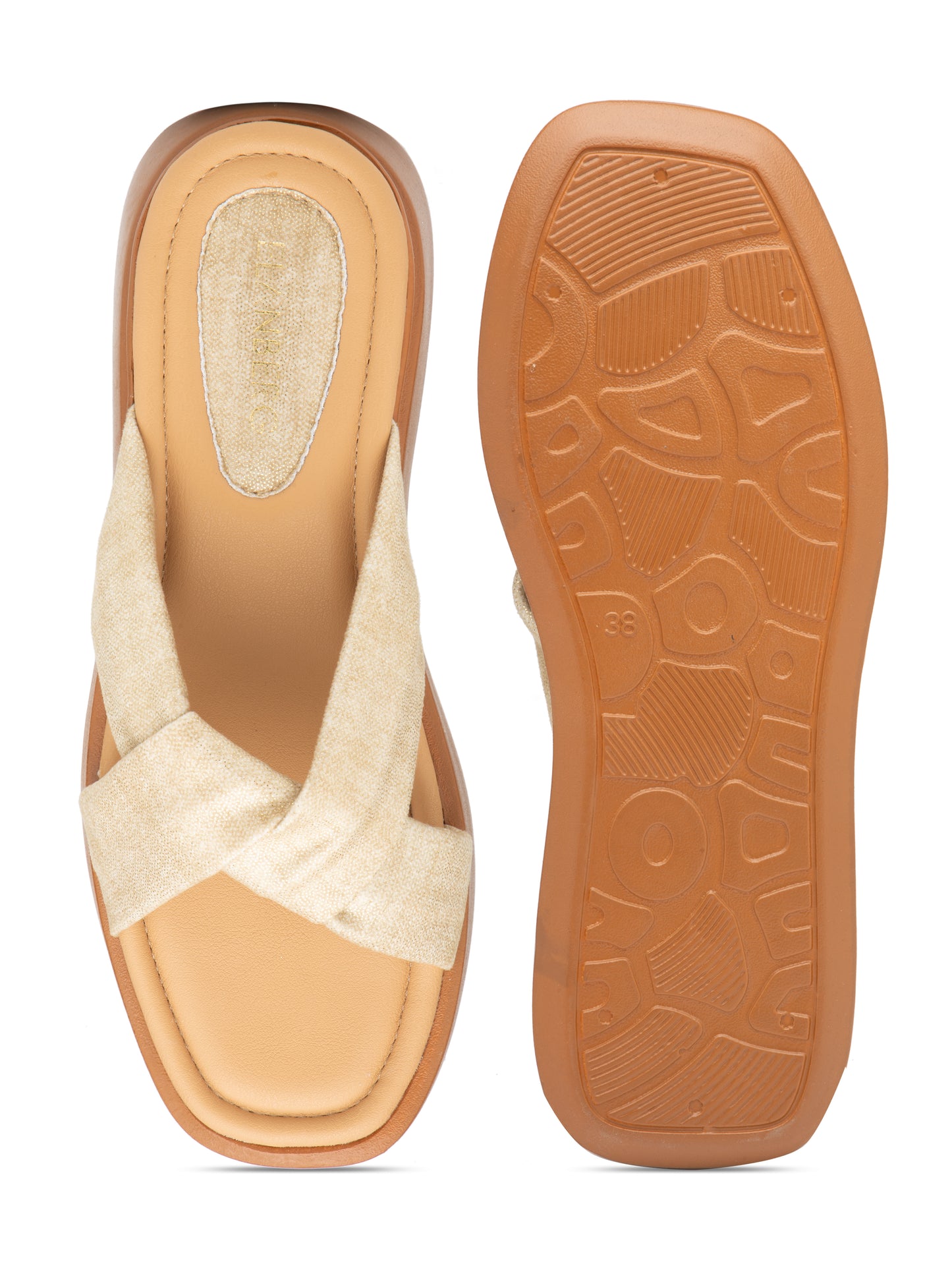 Solenne - Golden BeigeCrisscross Platform Slides (Tan Sole Edition)