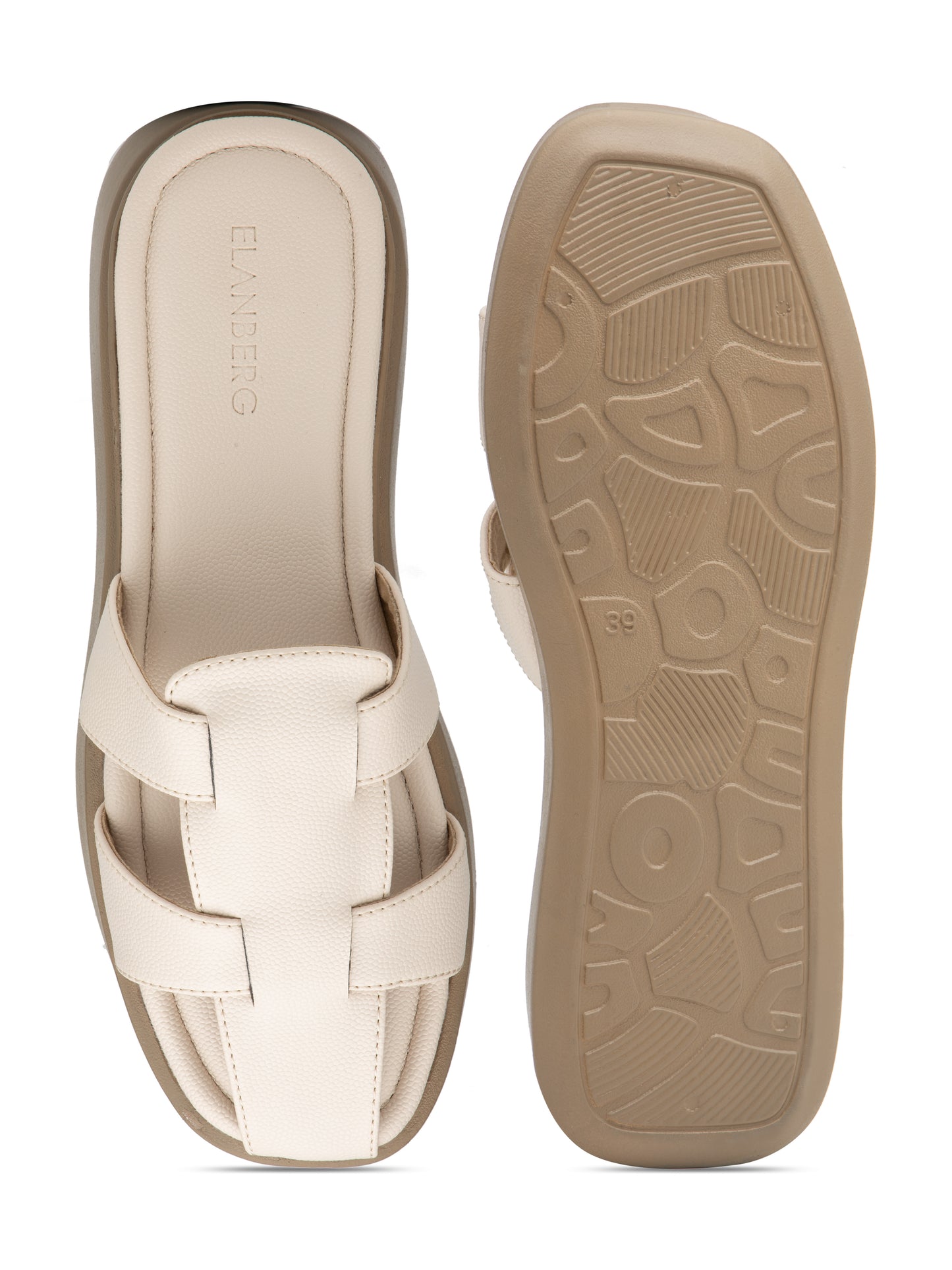 Ivoria - StructuredIvory Beige Cross-Strap Platform Slides (Taupe Sole Edition)