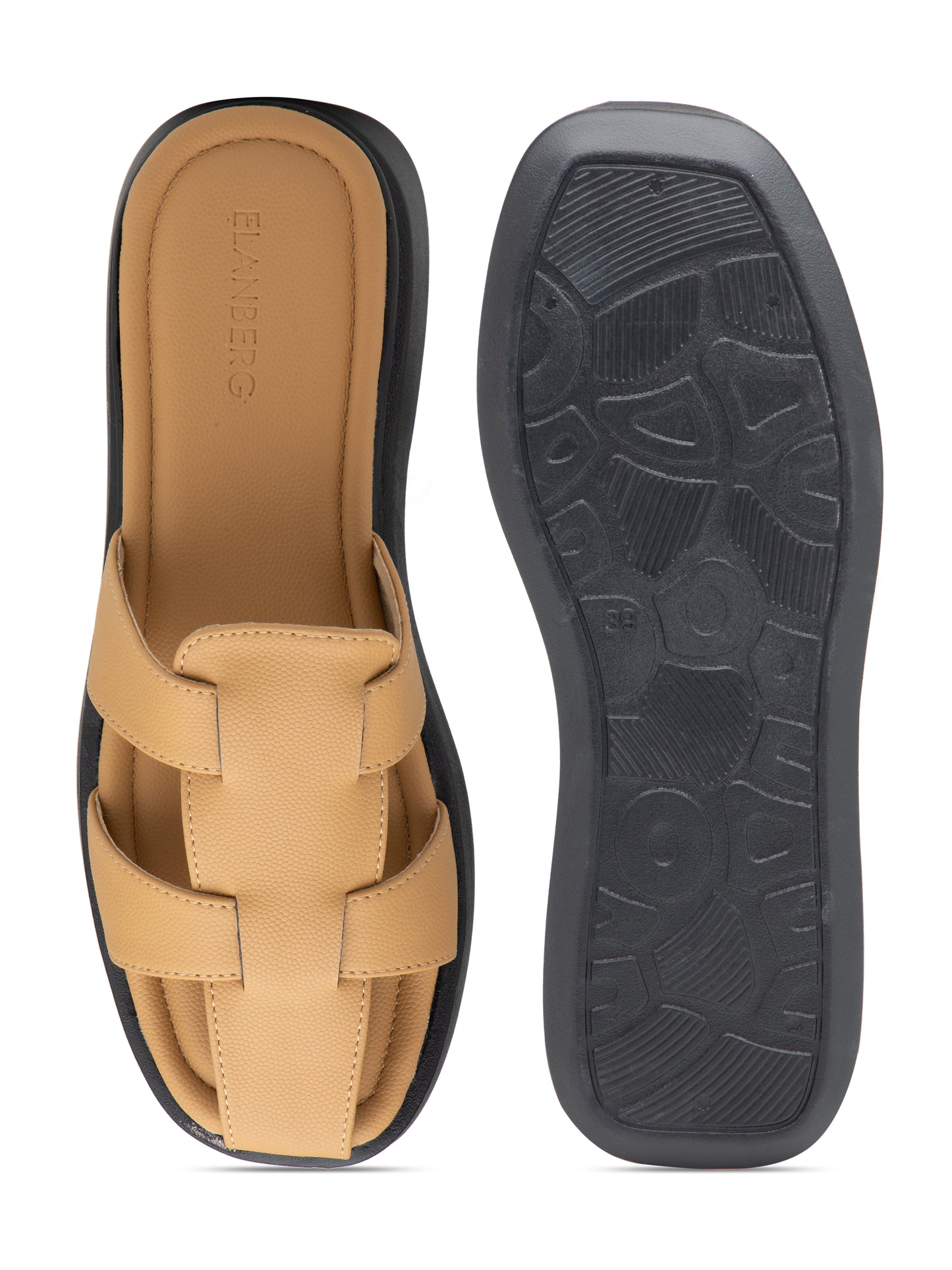 Terrado - Structured Tan Cross-Strap Platform Slides (Black Sole Edition)