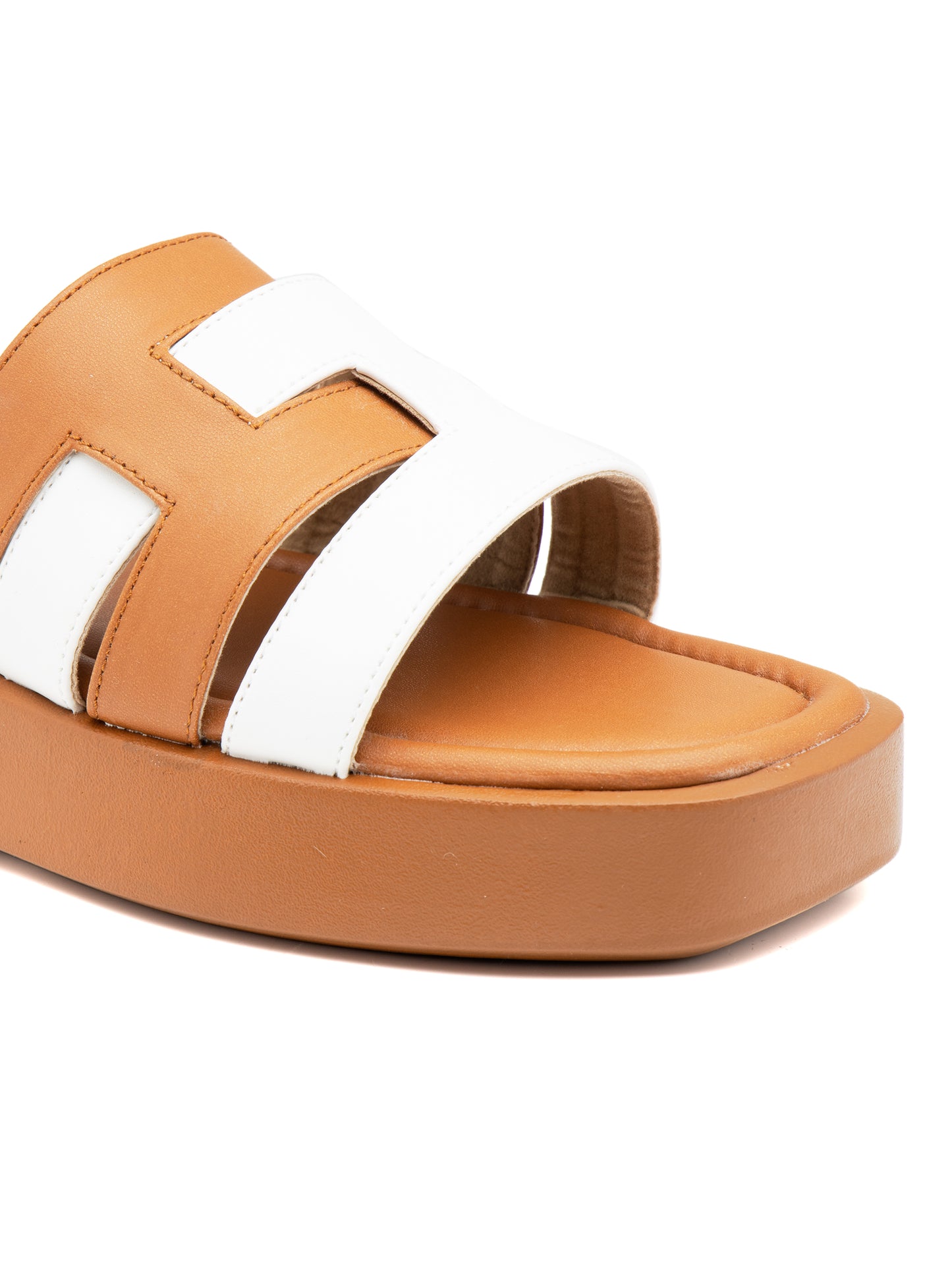 Clayra - Women’s Tan & White Dual-Tone Cut (Out Sliders)